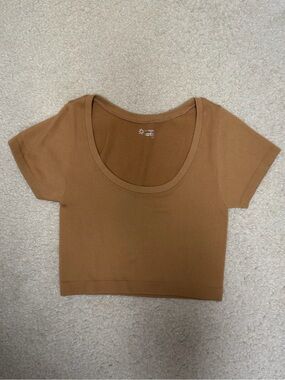 aerie offline seamless Ribbed Scoop Neck Crop Top - Brown
